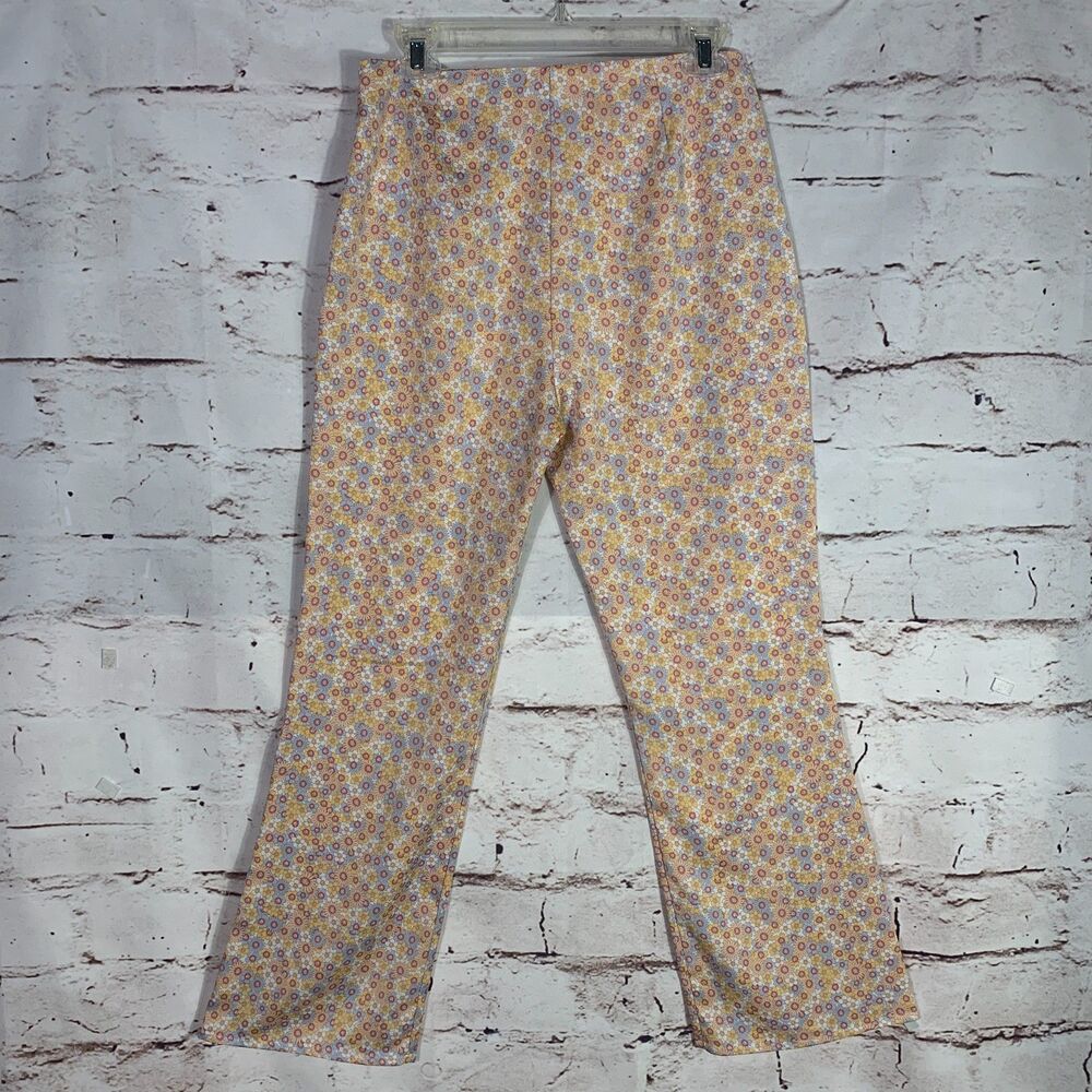 Zara Floral Straight Leg Pants Size Large Pastel Daisy Print Cotton Trousers